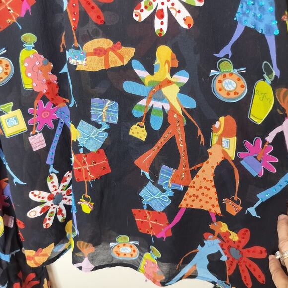 Ashley Stewart Blouse Shopping Purses Floral Sequins Beaded - Picture 7 of 10